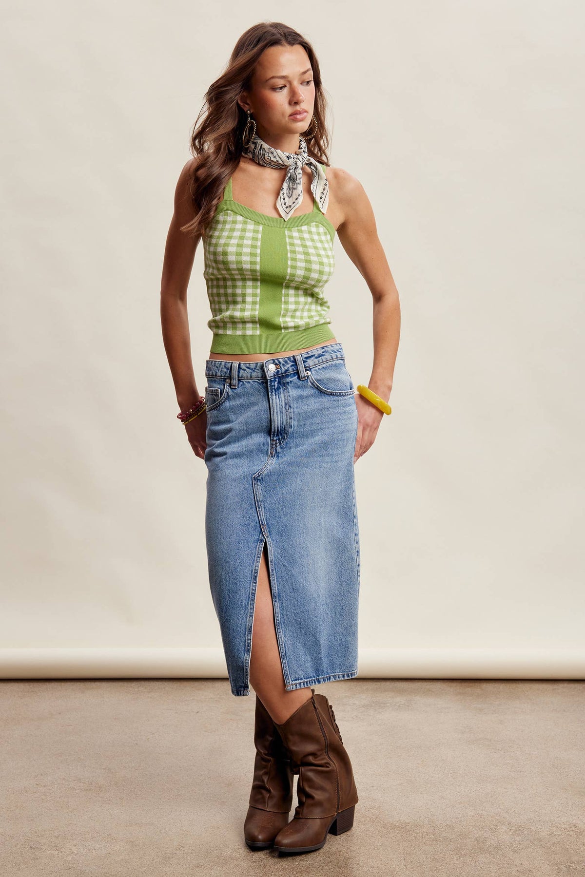 Gingham Knit Cami Tank Top