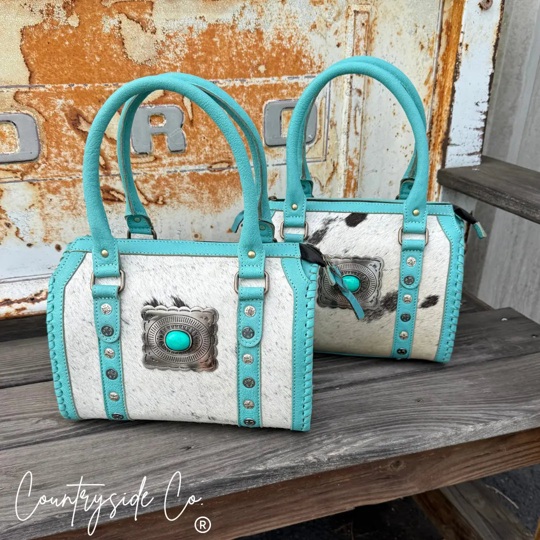 Cowhide Turquoise Concho Speedy Bag
