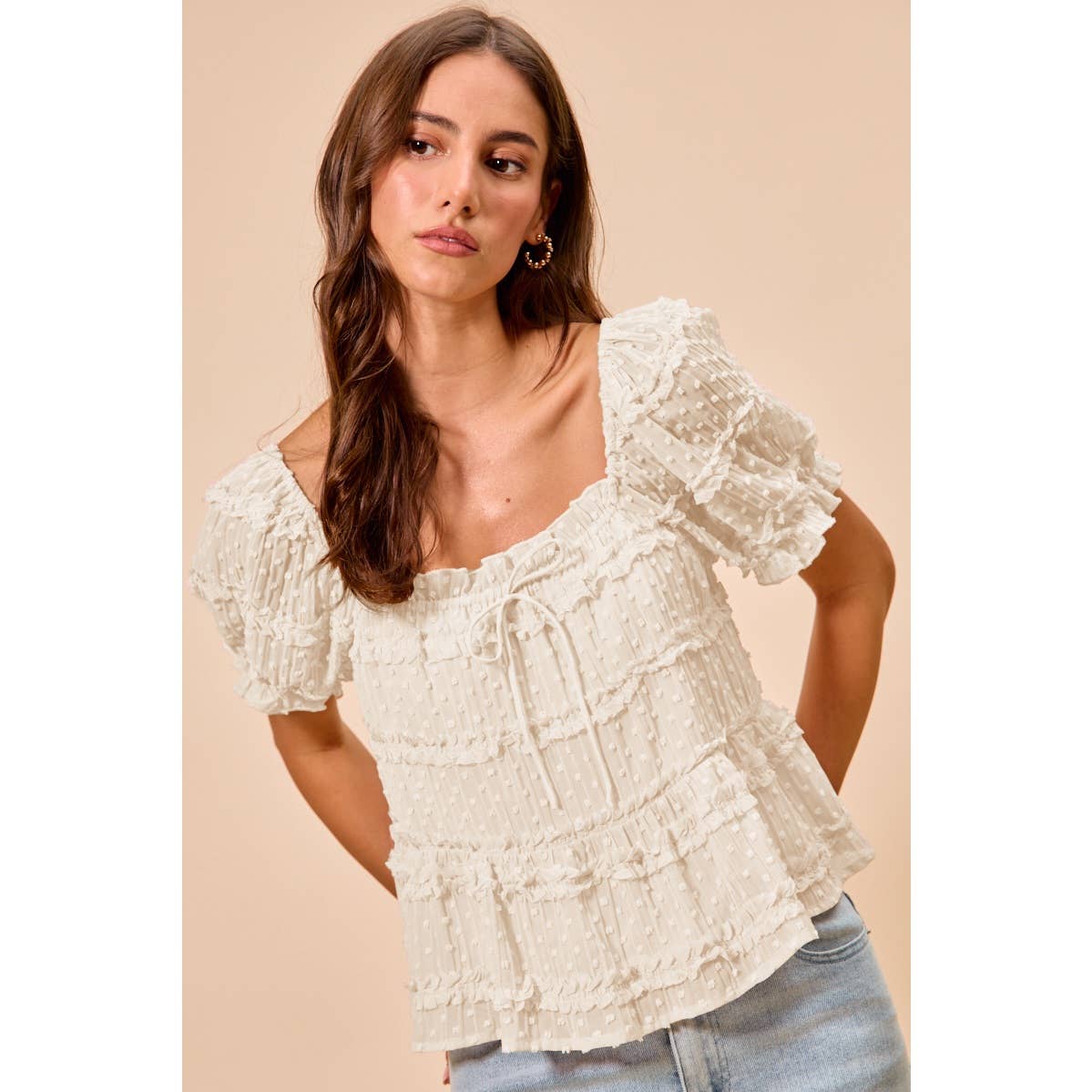 lydia textured ruffle blouse top