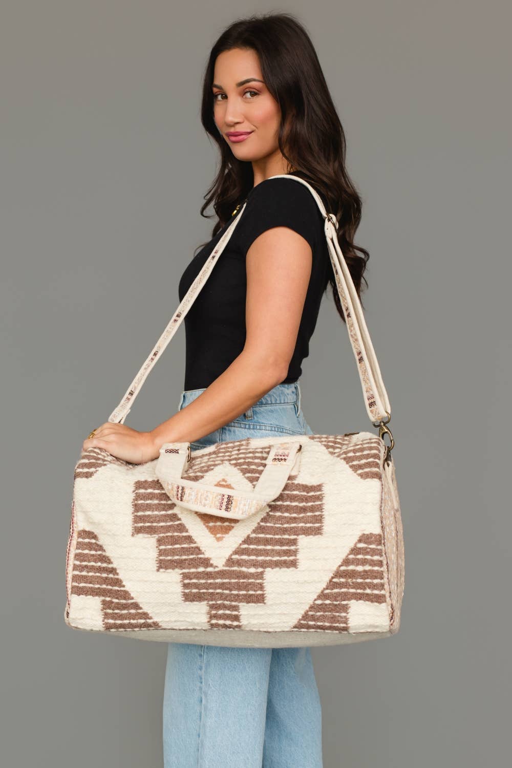 Cream, Brown & Rust Western Duffel