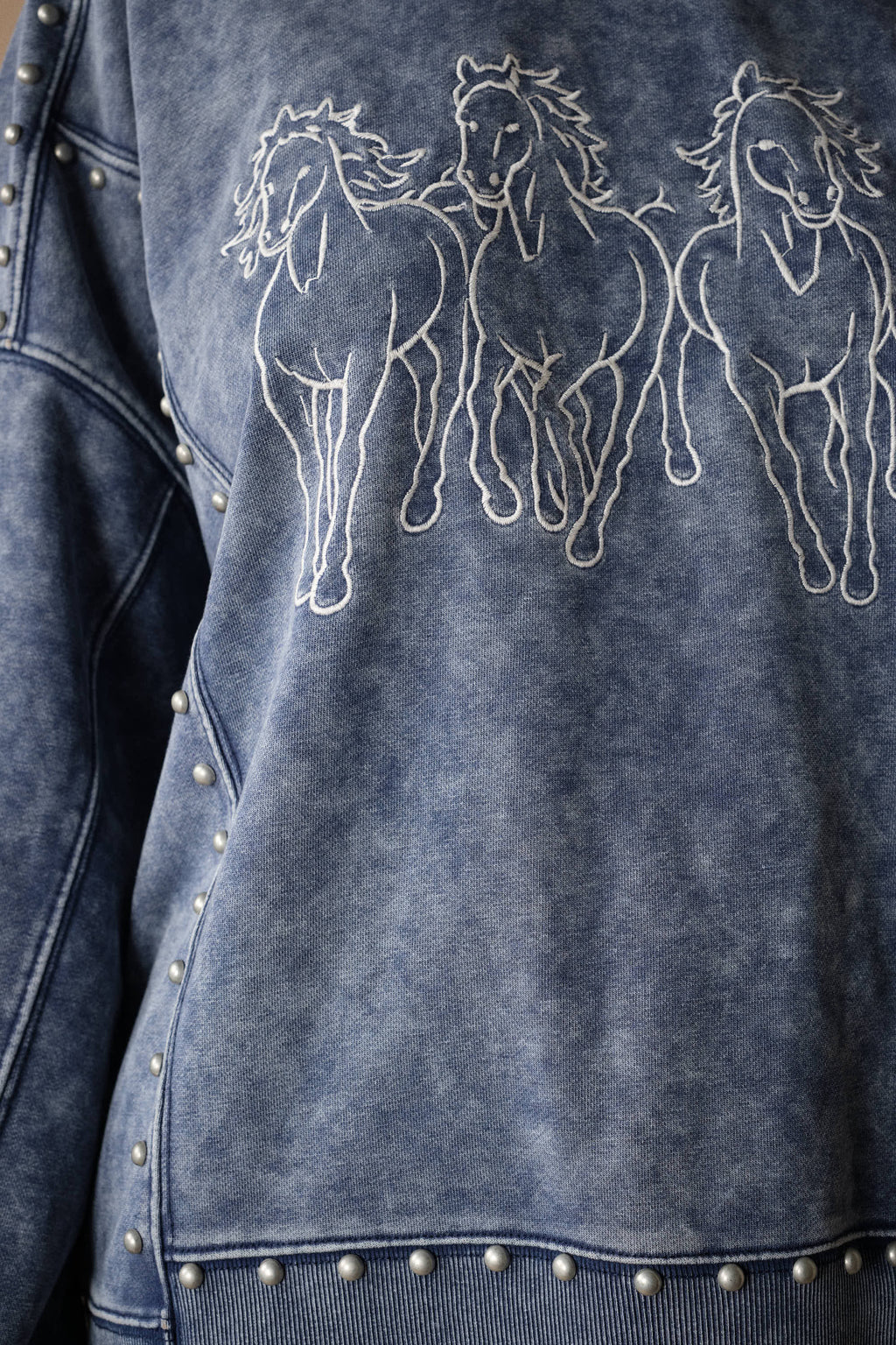 Horse Embroidery Stud Sweatshirt