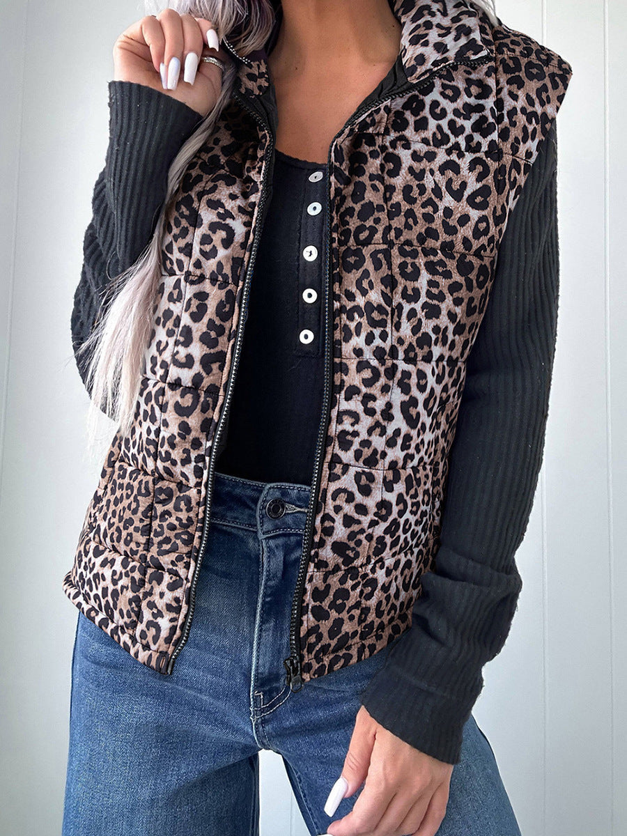 Women's Warm Cotton Vest With Leopard Print