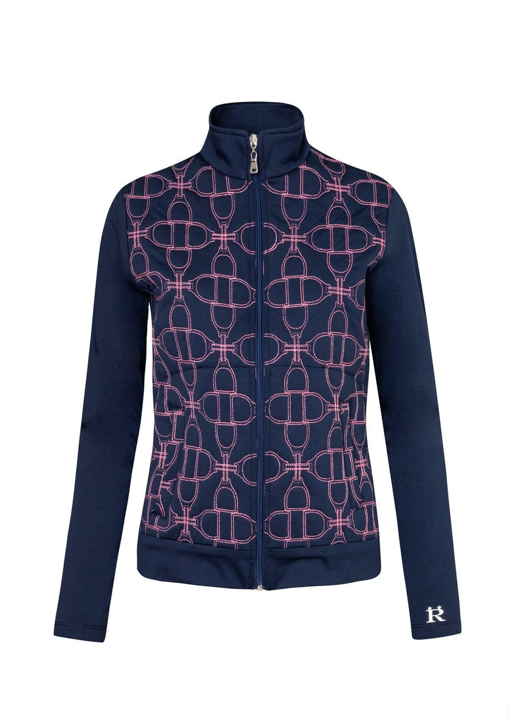 Clover Embroidered Zip Jacket | Navy & Pink
