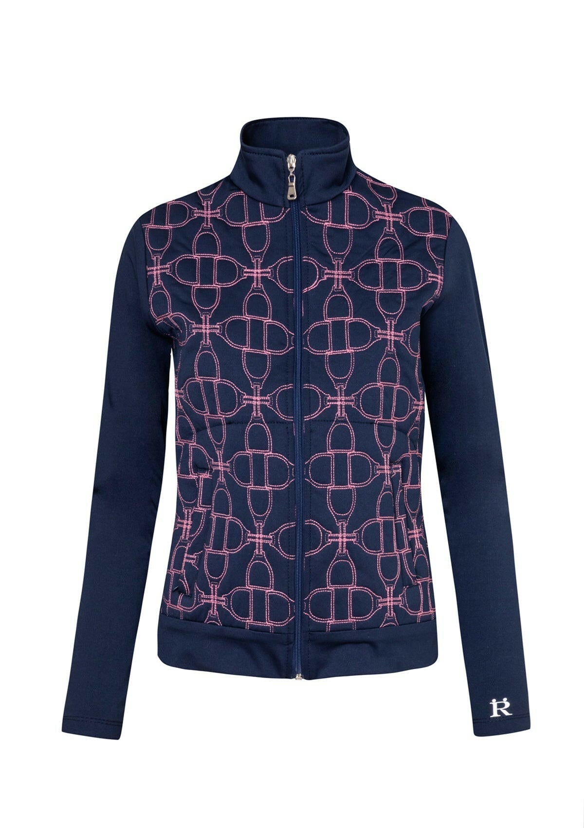 Clover Embroidered Zip Jacket | Navy & Pink