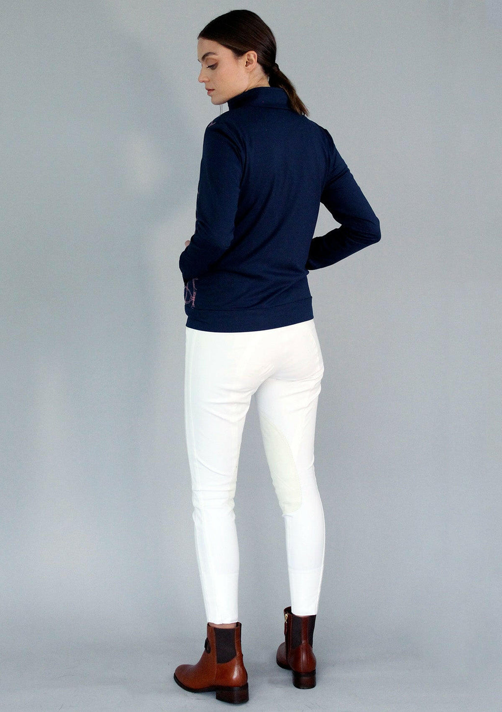 Clover Embroidered Zip Jacket | Navy & Pink