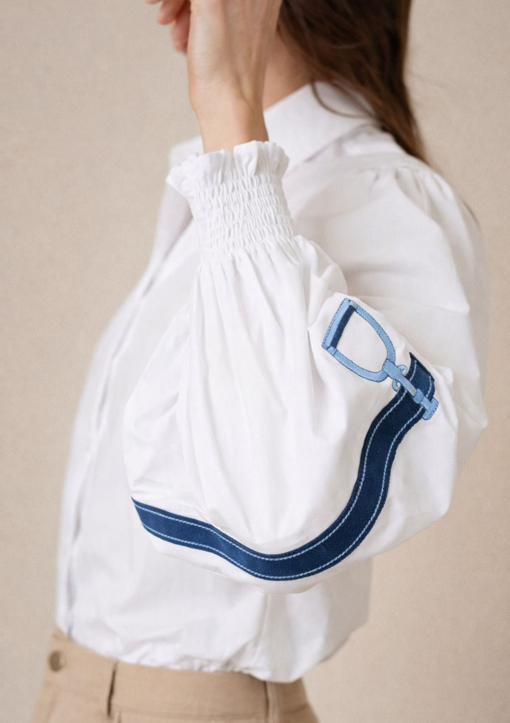 Connie Shirt | White | Embroidered Stirrup