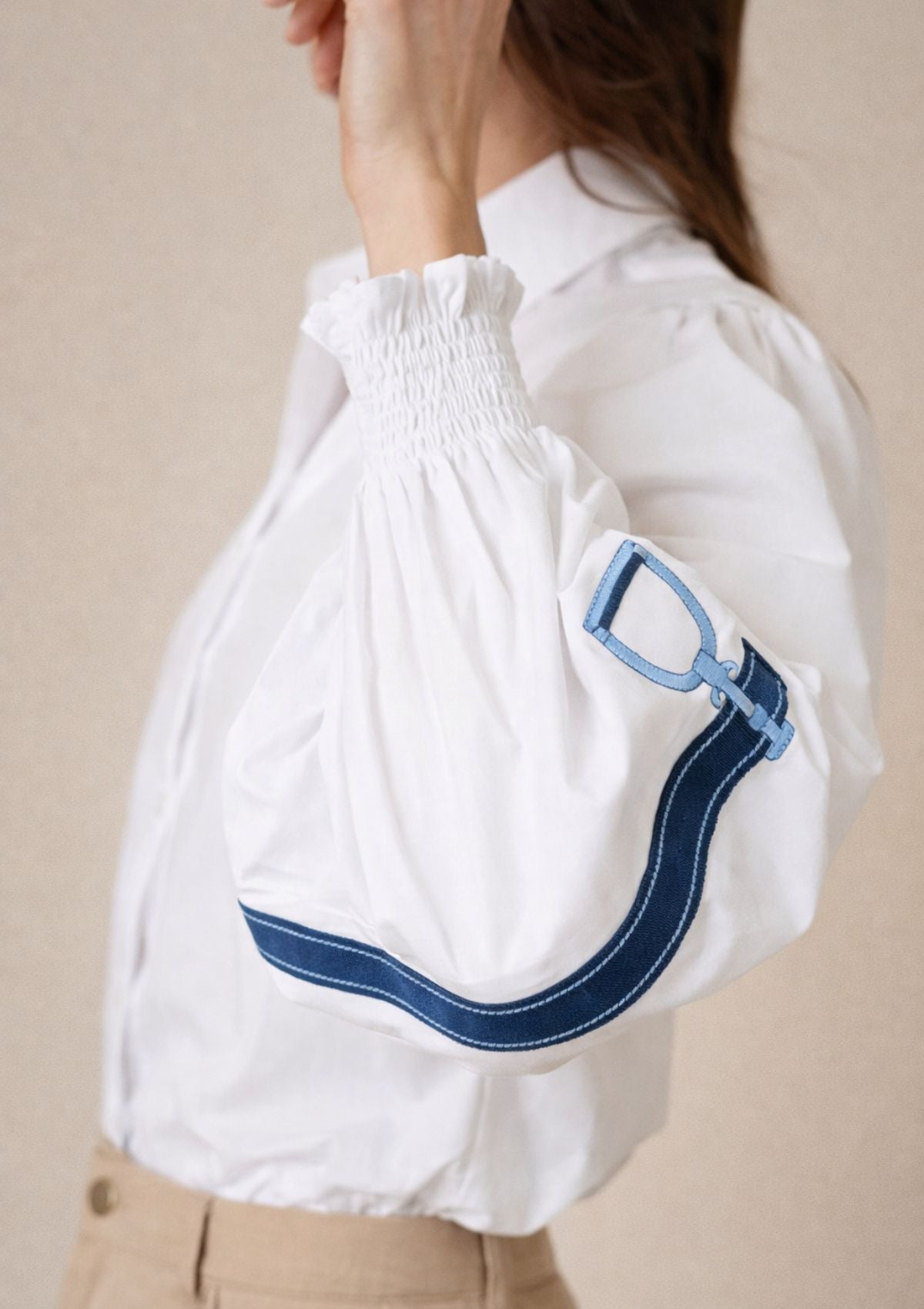 Connie Shirt | White | Embroidered Stirrup