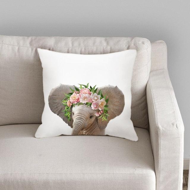 Animals Pattern Pillow Cover Cotton Linen Cushion Cover for Home Sofa Pillow Covers, Cushion Covers Tiger Bunny Rabbit Horse Sheep Bear With Head Flowers Decorative Velvet Pillow Covers 17.72X17.72