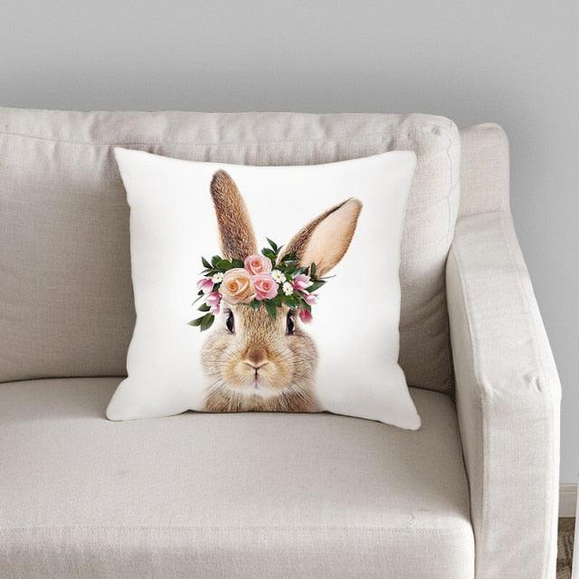 Animals Pattern Pillow Cover Cotton Linen Cushion Cover for Home Sofa Pillow Covers, Cushion Covers Tiger Bunny Rabbit Horse Sheep Bear With Head Flowers Decorative Velvet Pillow Covers 17.72X17.72