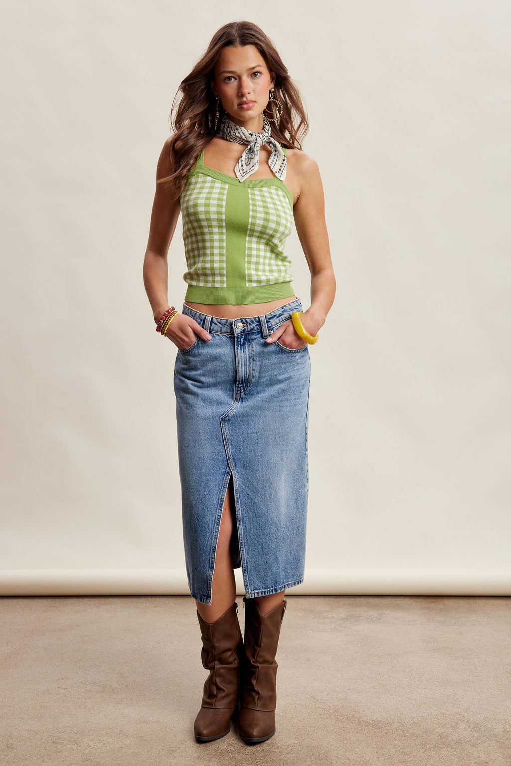 Gingham Knit Cami Tank Top