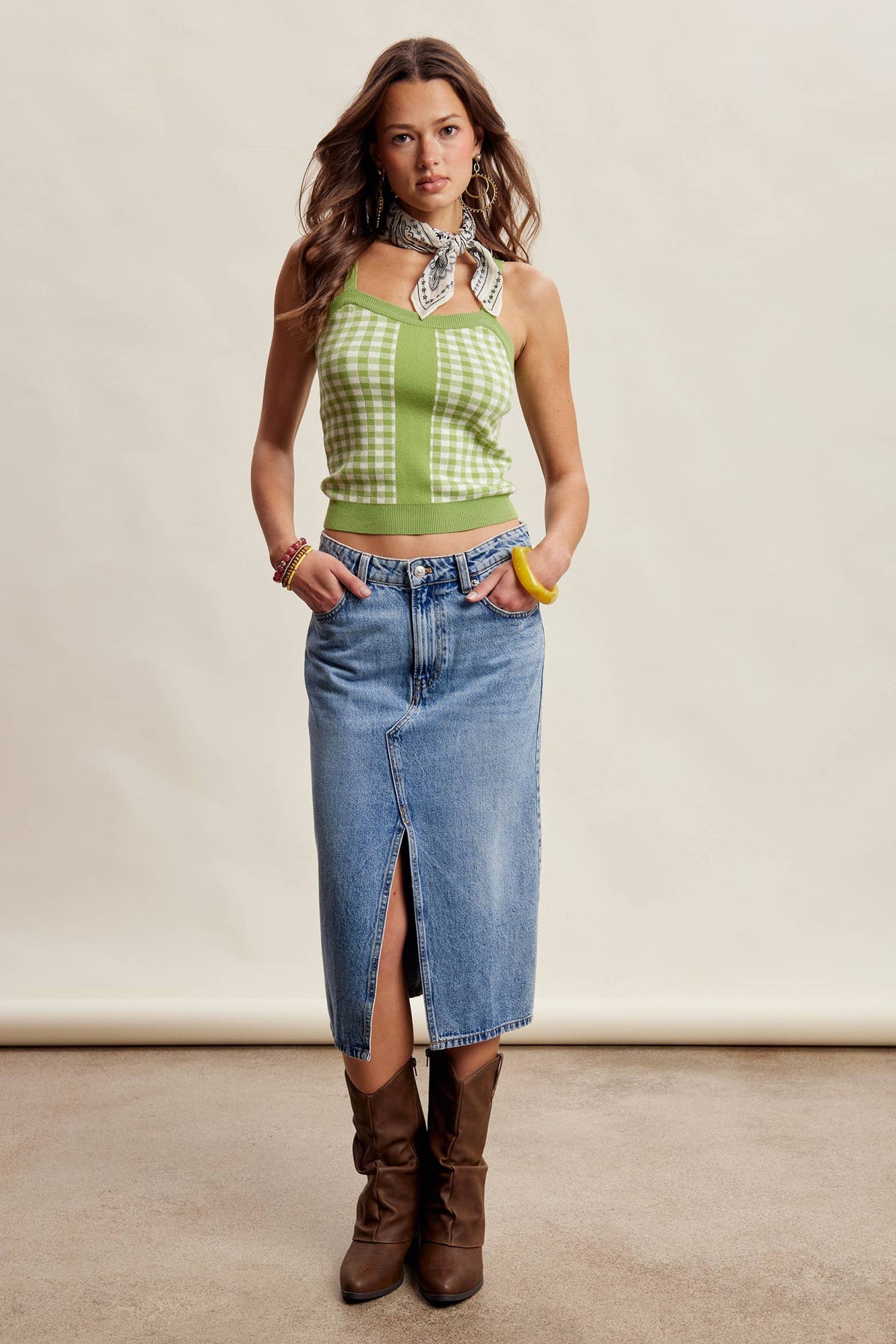 Gingham Knit Cami Tank Top