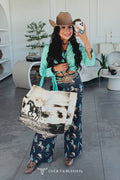 Vintage Western Desert Horse Print Canvas Large Tote Bag
