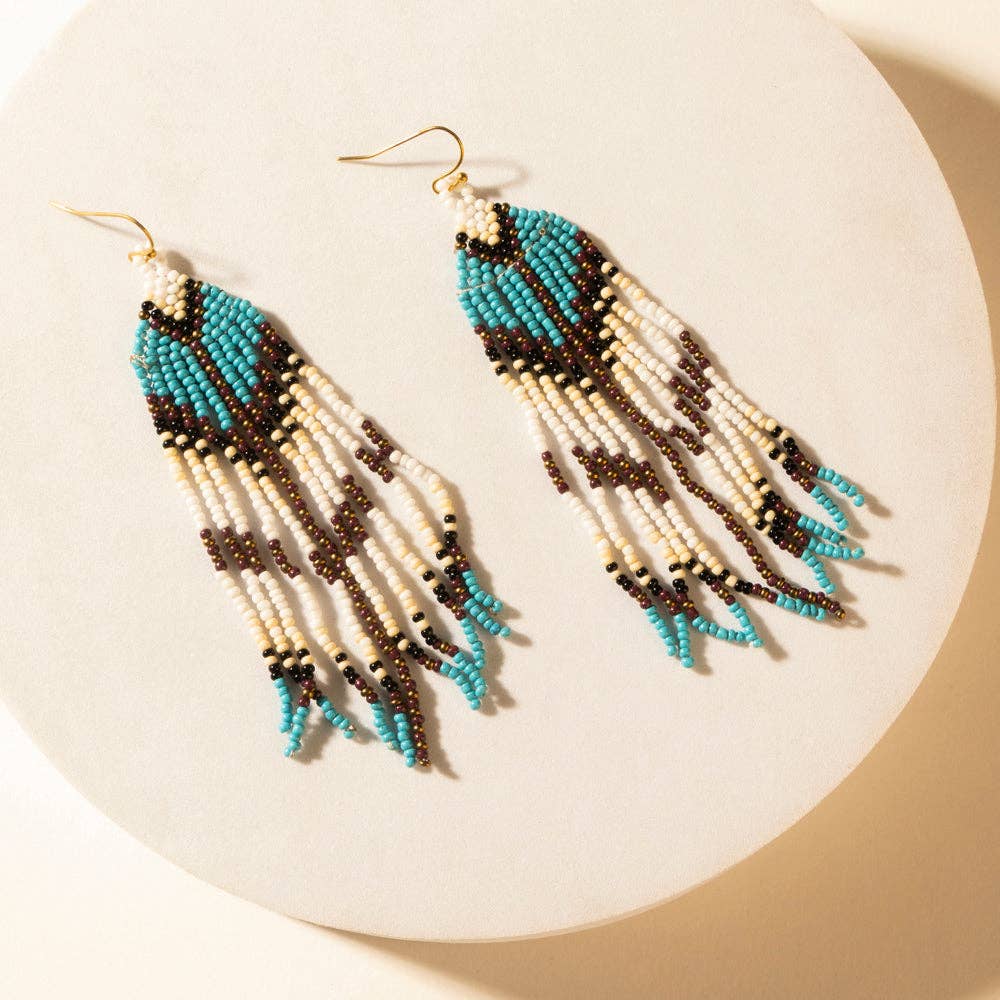 Painted Canyon Beaded Fringe Earrings in Prairie Sky: Prairie Sky