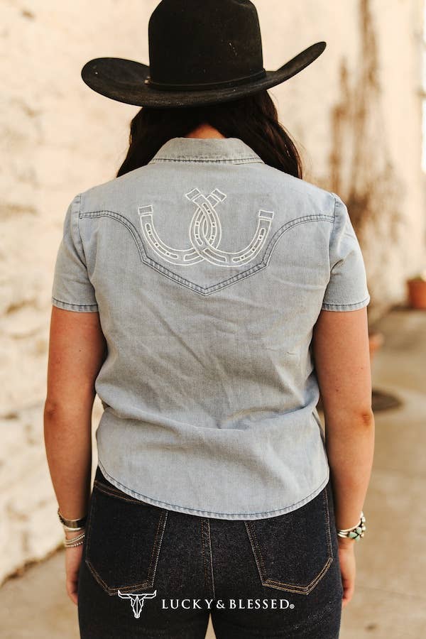 Sunfaded Pearl Snap Top