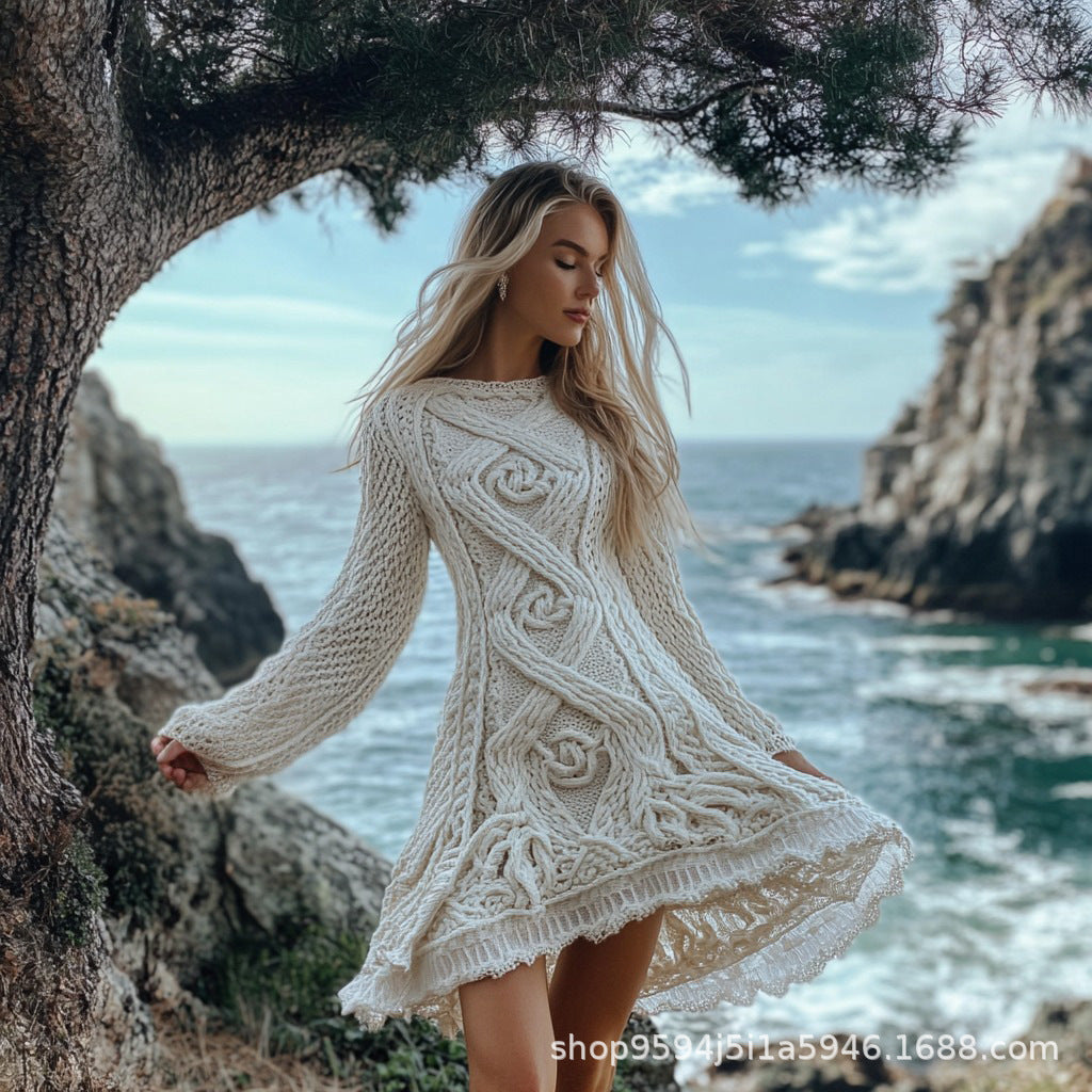 Women’s Cable-Knit Long-Sleeve Sweater Dress