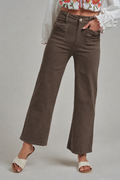 WIDE LEG STRETCH TWILL PANTS WITH BOW FRONT POCKETS