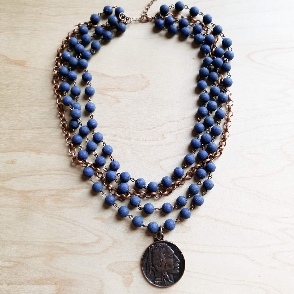 Blue Lapis & Copper Indian Head Coin Necklace