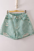 Mineral Washed Denim Distressed Shorts