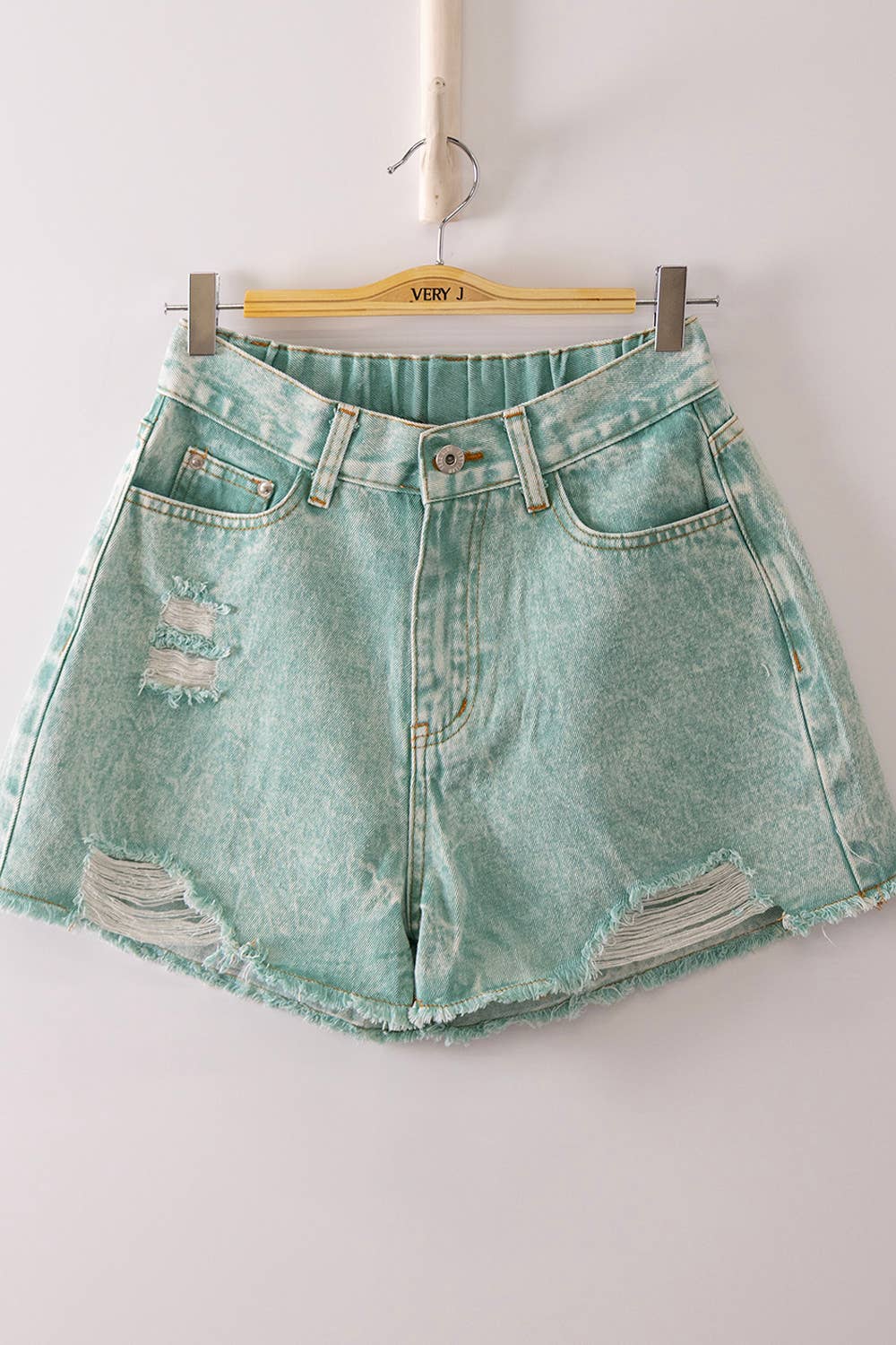 Mineral Washed Denim Distressed Shorts