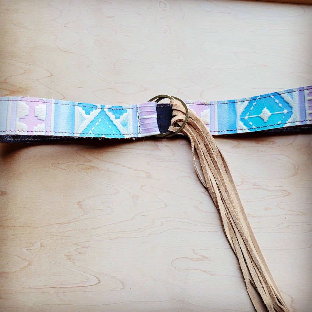 Pastel Leather Belt with Fringe