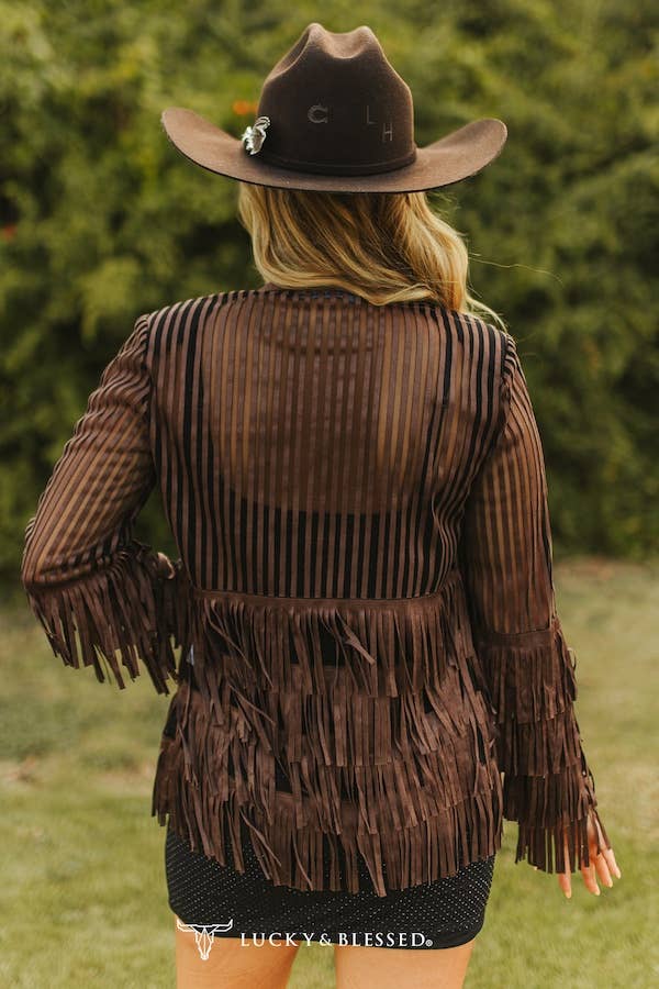 Chocolate Brown Mesh Fringe Jacket