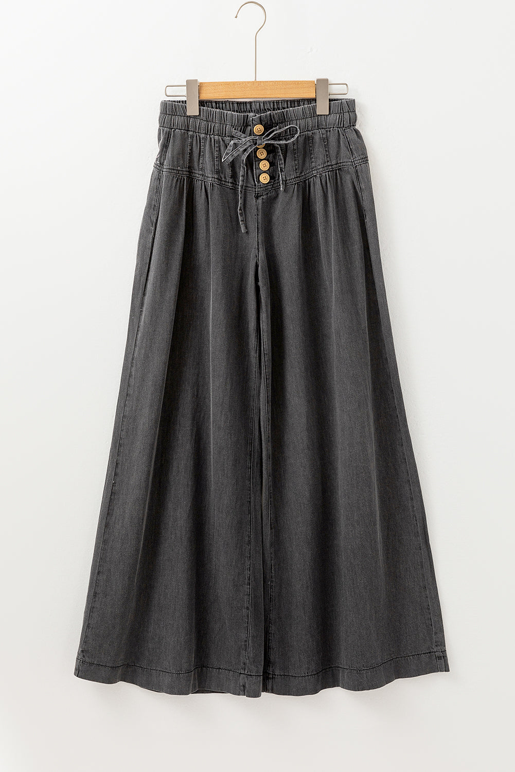 Carbon Grey Mineral Wash Button High Waist Wide Leg Jeans