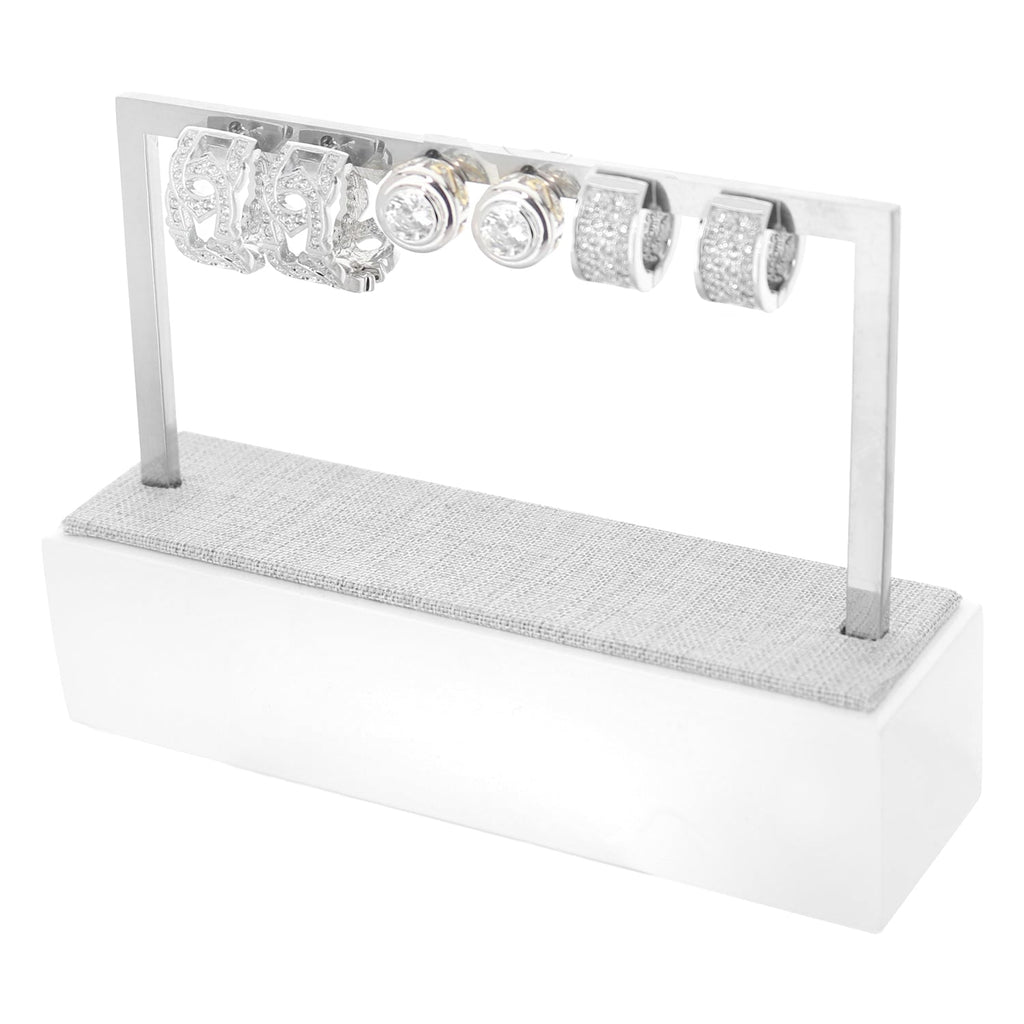 3 Tier Earring Display Rack Stainless Steel Gray Linen set of 2