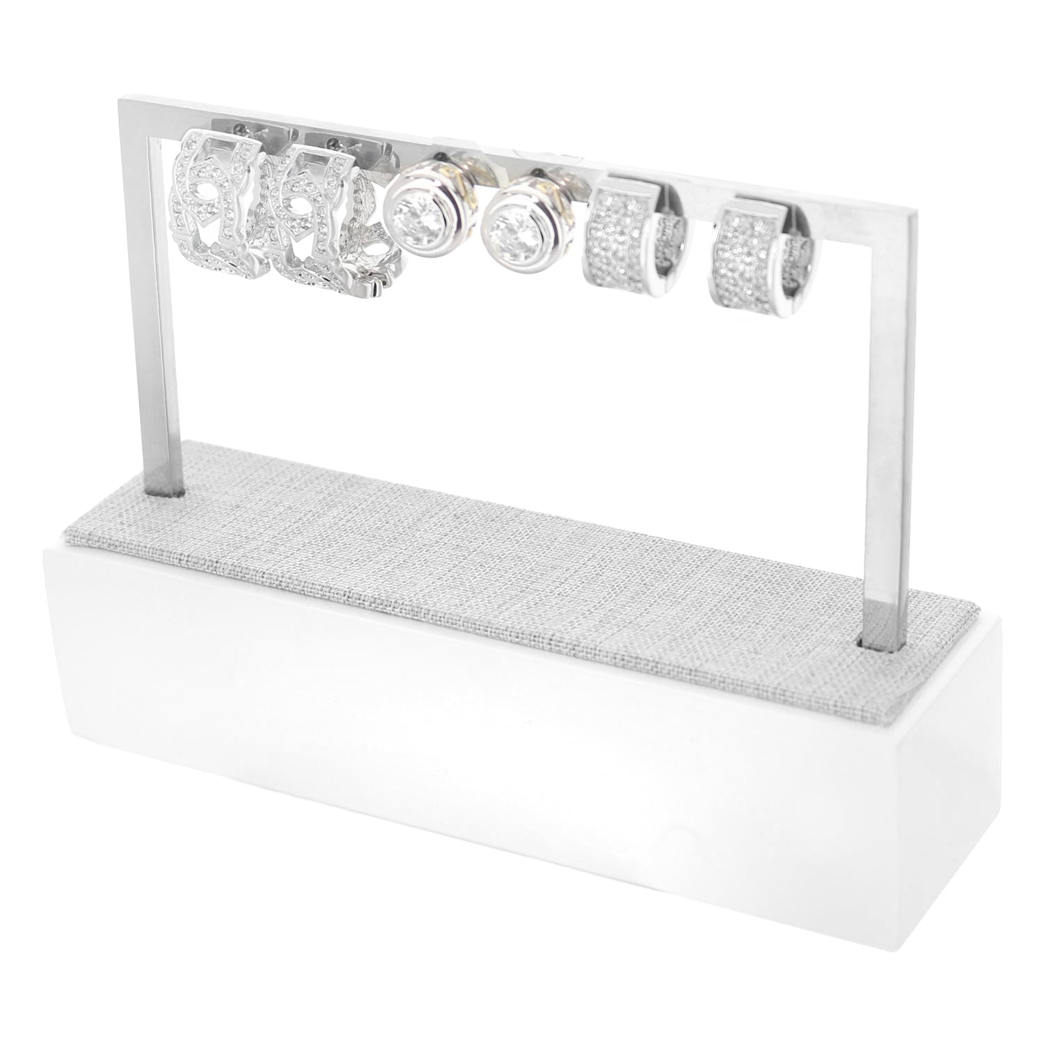 3 Tier Earring Display Rack Stainless Steel Gray Linen set of 2