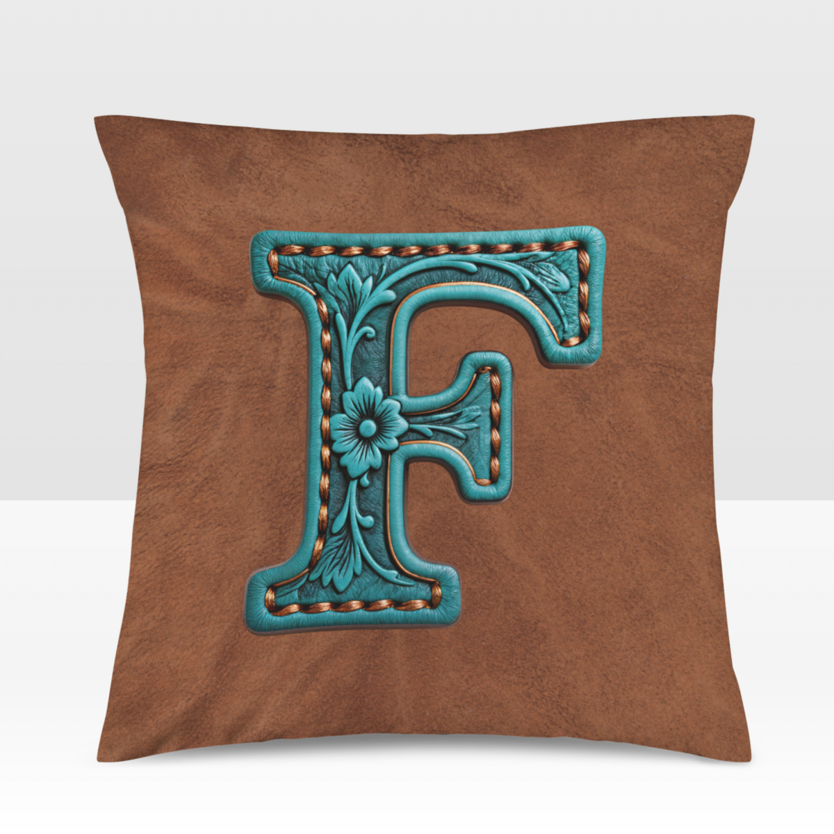 Baha Ranch Velvety Soft Western Tooled Initial Personalized Pillow Cover Made in America