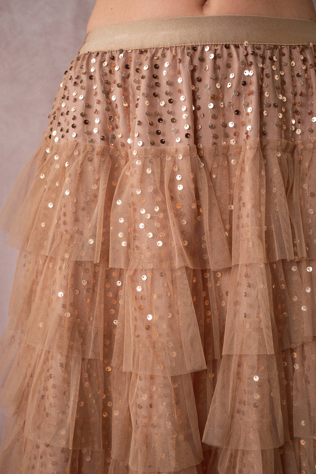 Sequin Tiered Mesh Maxi Skirt
