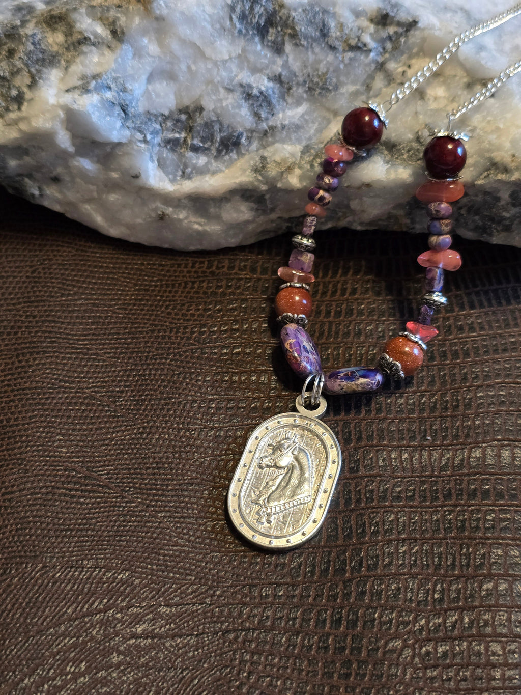 Desert Royale Arabian Horse Necklace, Purple Emperor Jasper & Goldstone