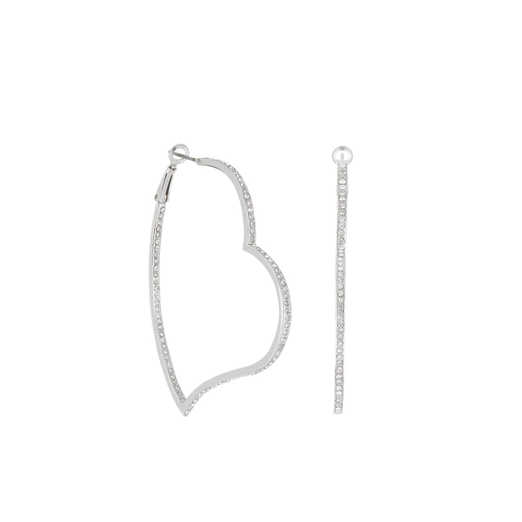 Pave Heart Hoop Earrings