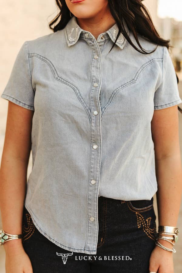 Sunfaded Pearl Snap Top