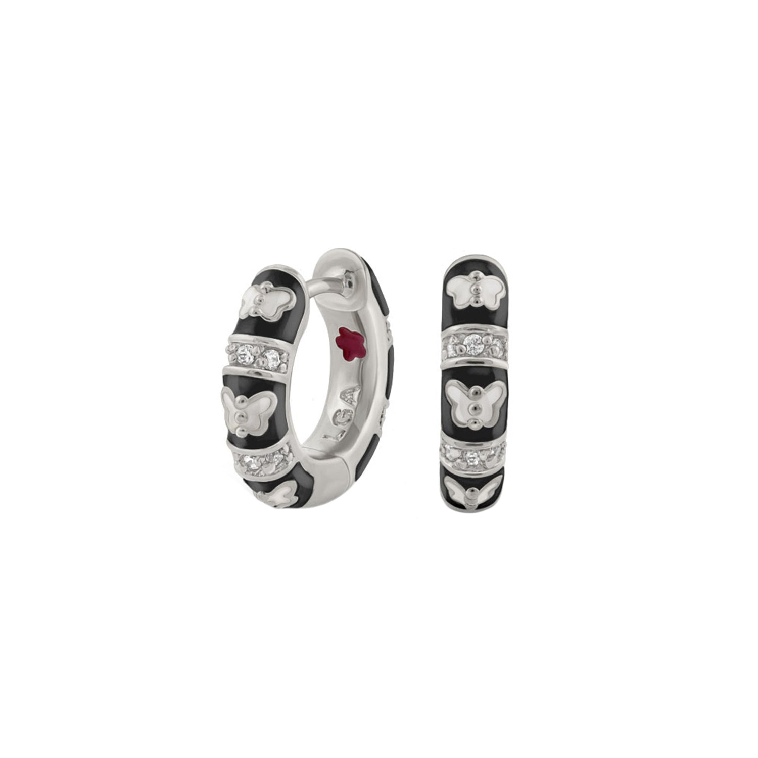 Butterfly World Black Enamel Huggie Earrings