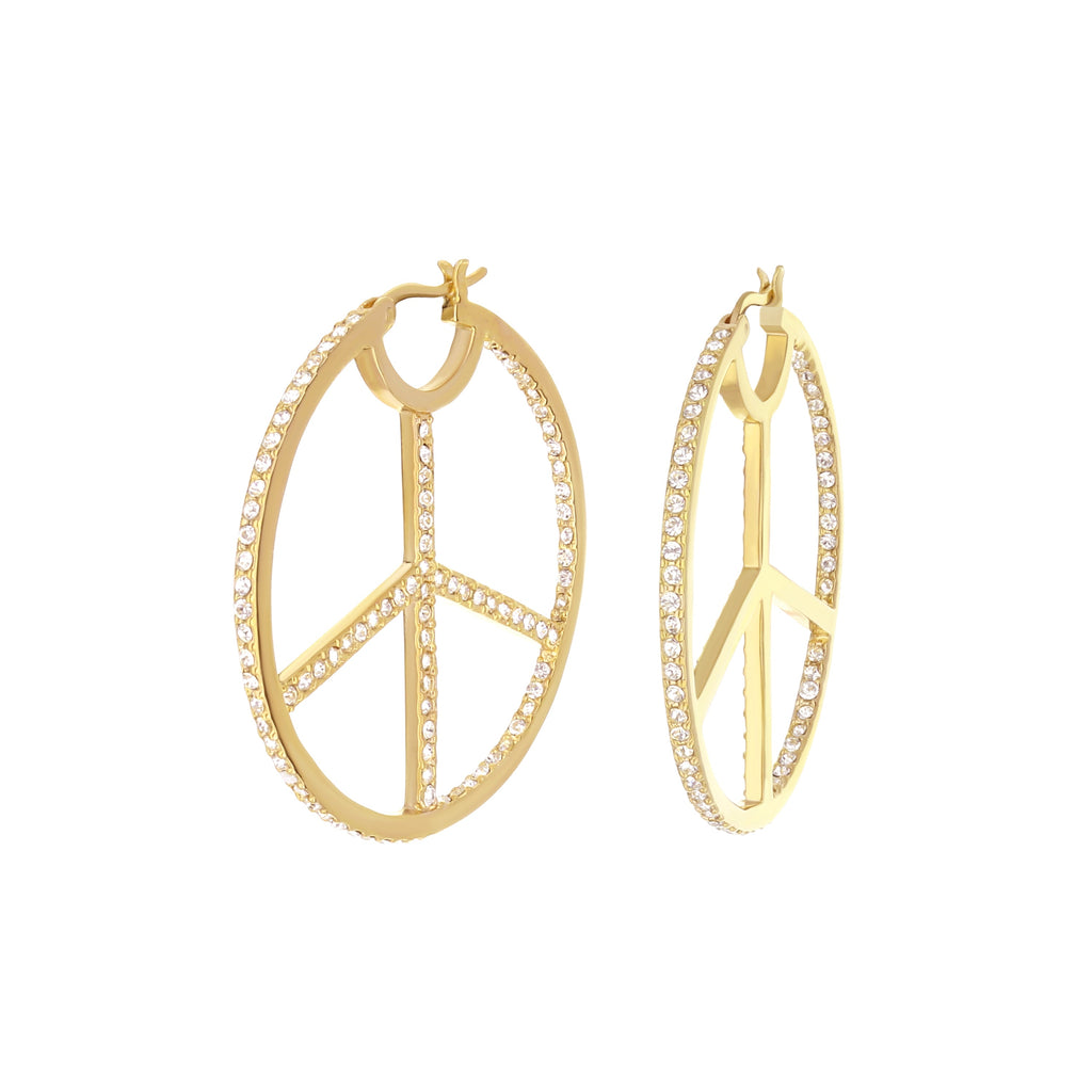 Pave Peace Hoop Earrings