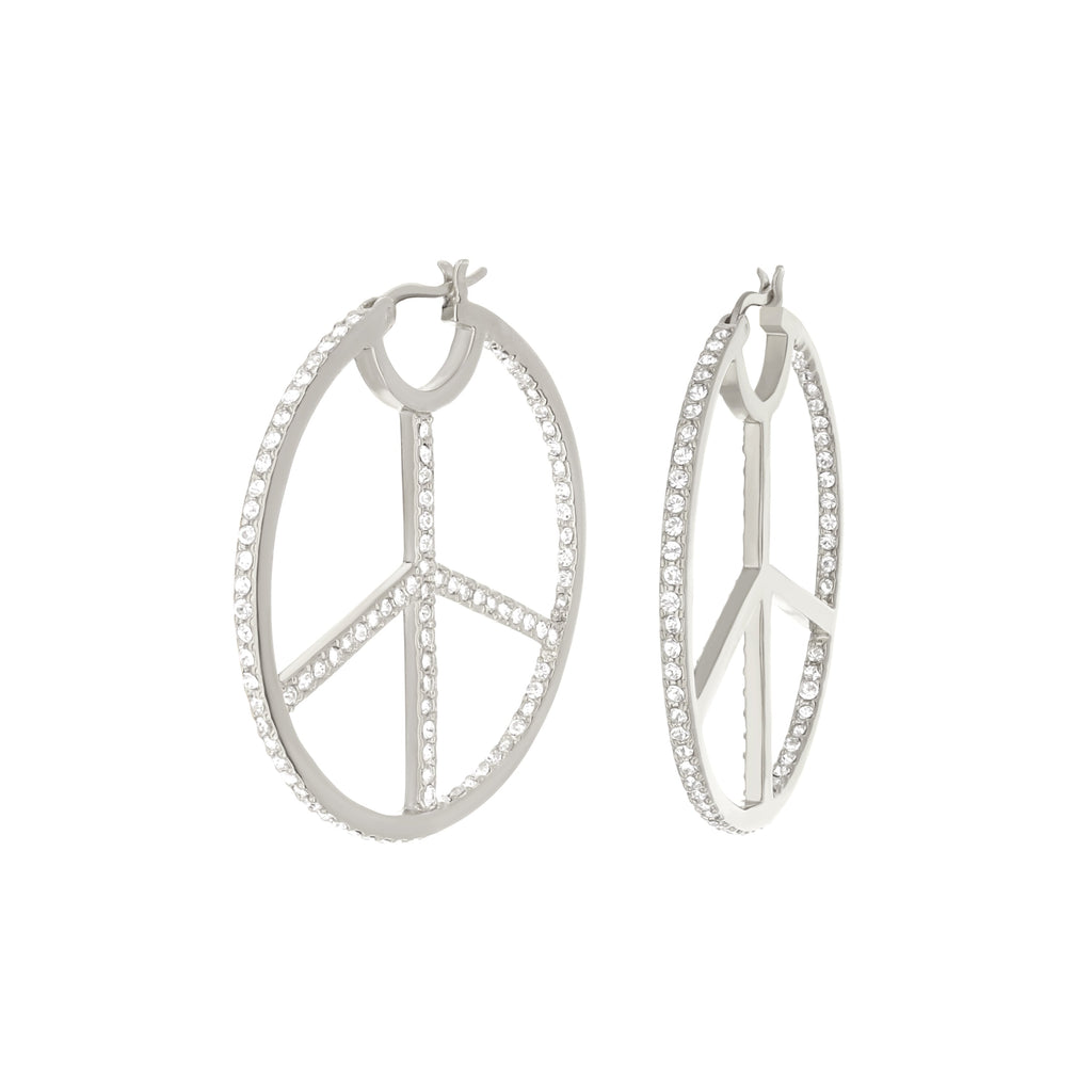 Pave Peace Hoop Earrings
