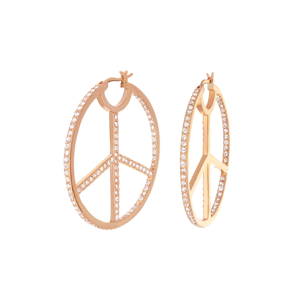 Pave Peace Hoop Earrings