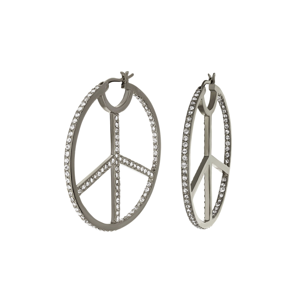 Pave Peace Hoop Earrings