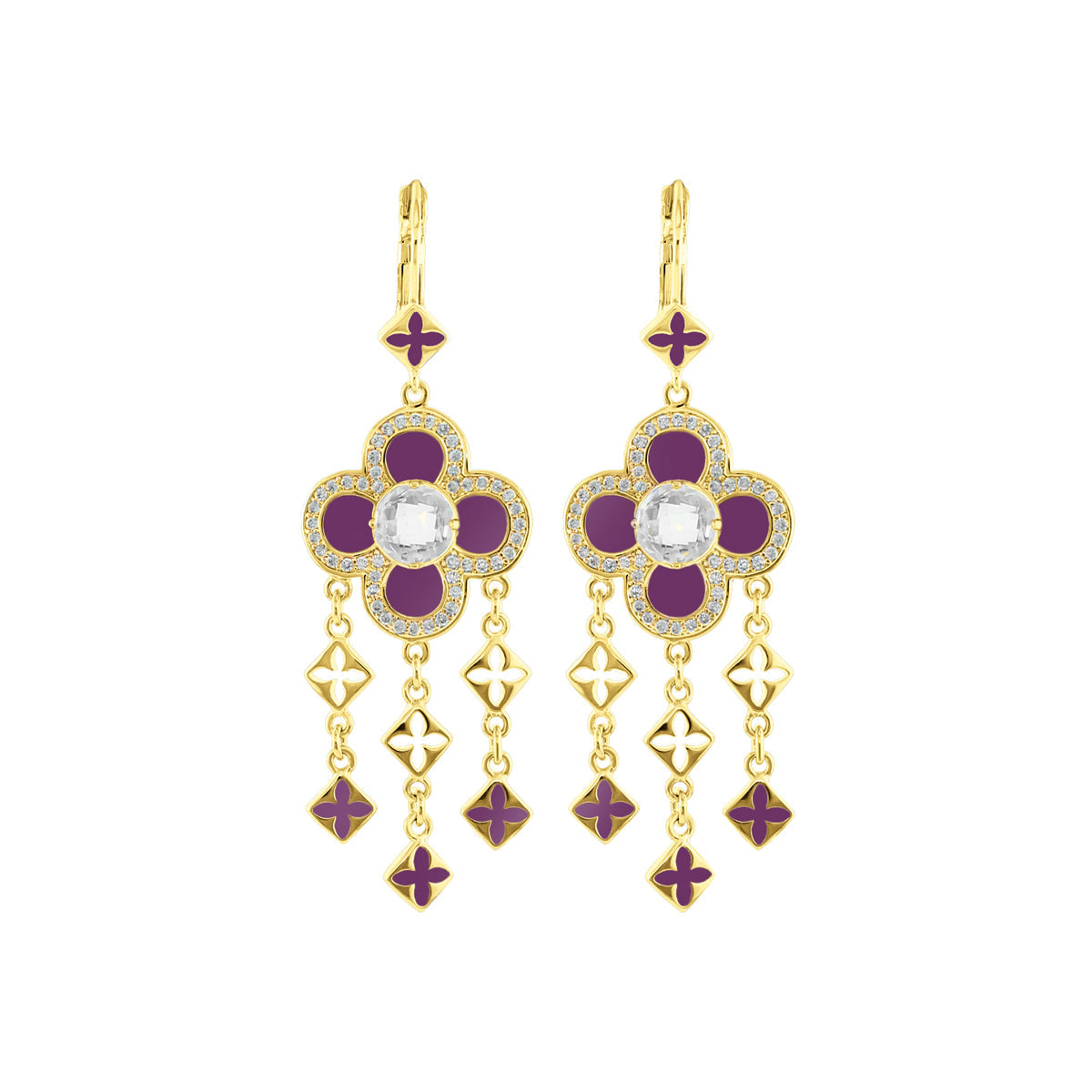 Floral Knight Purple Enamel Hoop Earrings