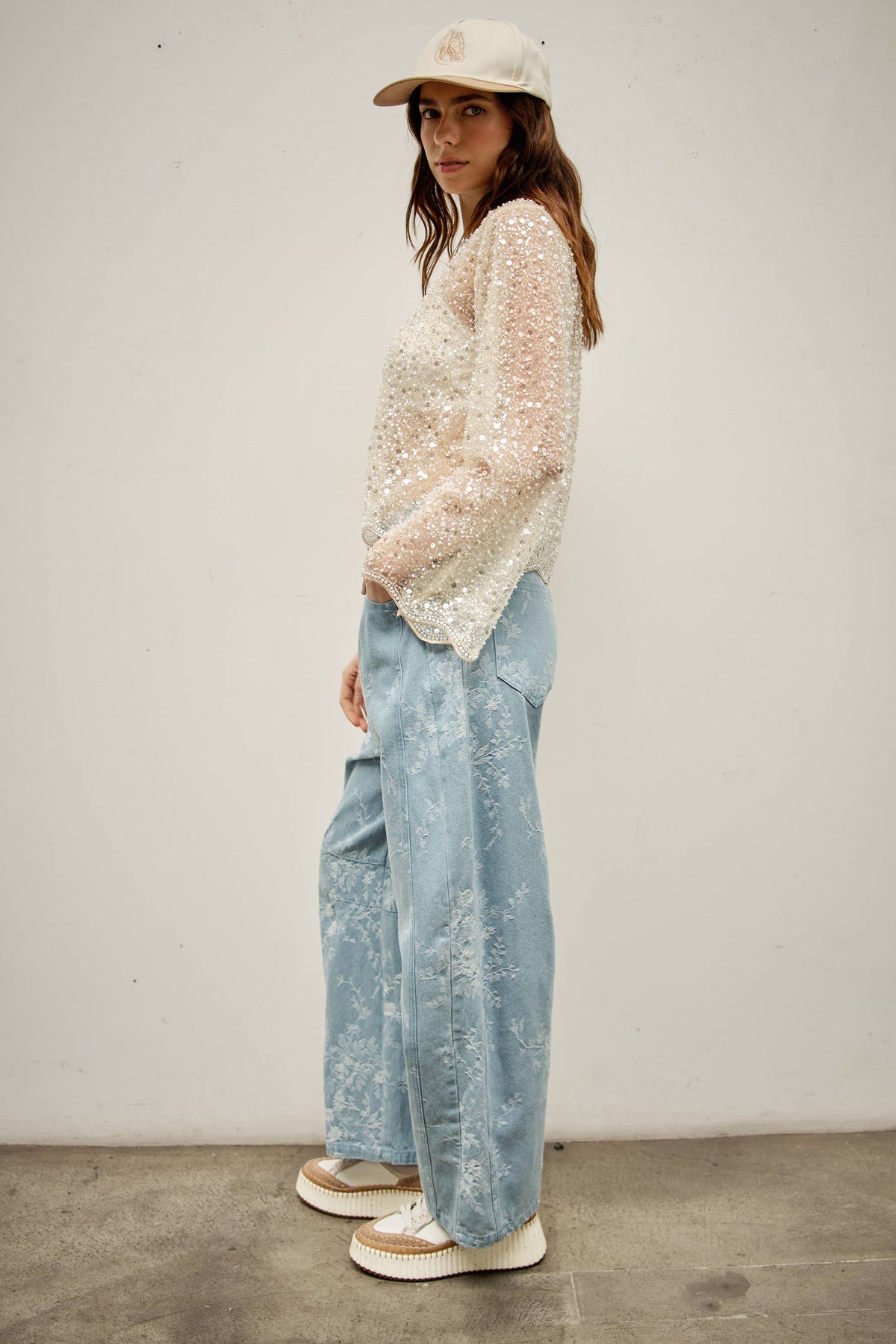 Sequin beads long sleeve top