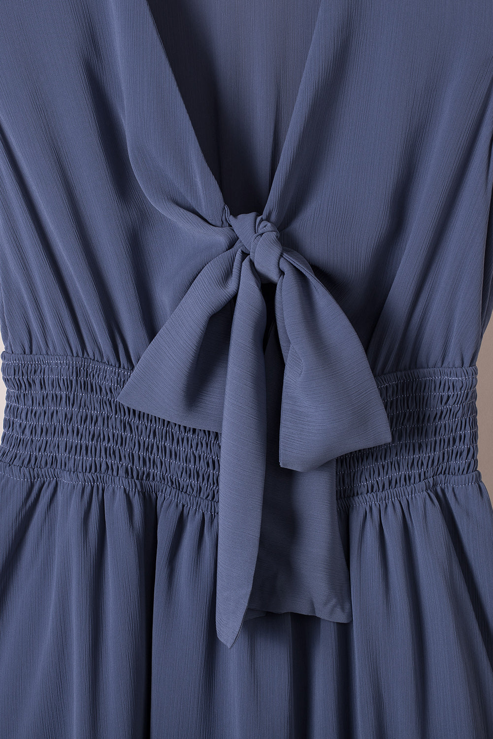 Blue Deep V Neck Self-tie Knotted Front Layered Flare Mini Dress
