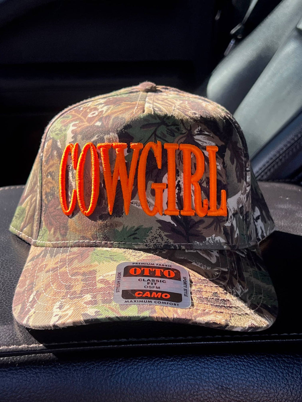 Camo Neon Cowgirl Embroidered Trucker Hat 