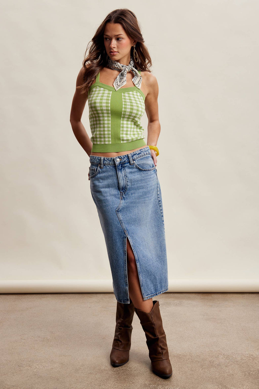 Gingham Knit Cami Tank Top