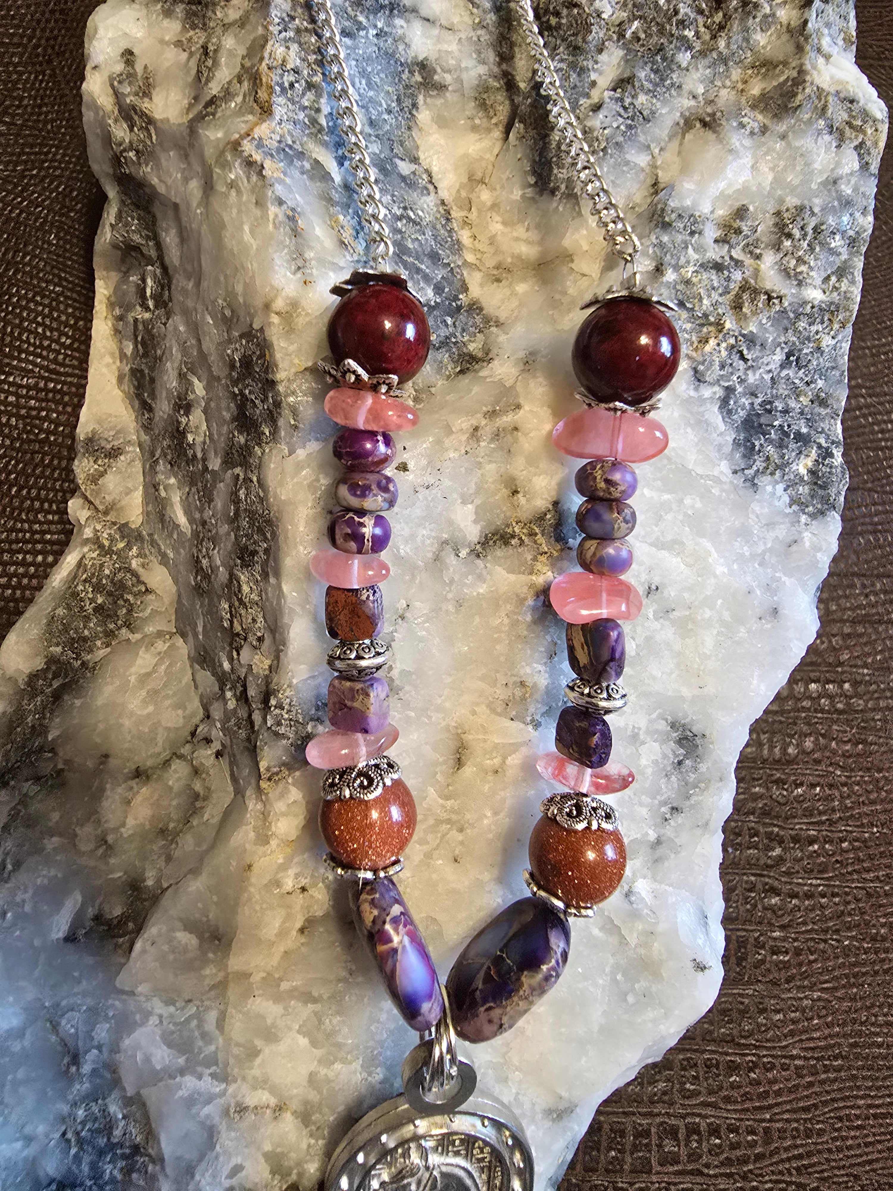 Desert Royale Arabian Horse Necklace, Purple Emperor Jasper & Goldstone