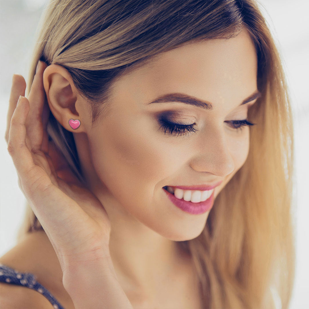 Enamel Heart Stud Earrings