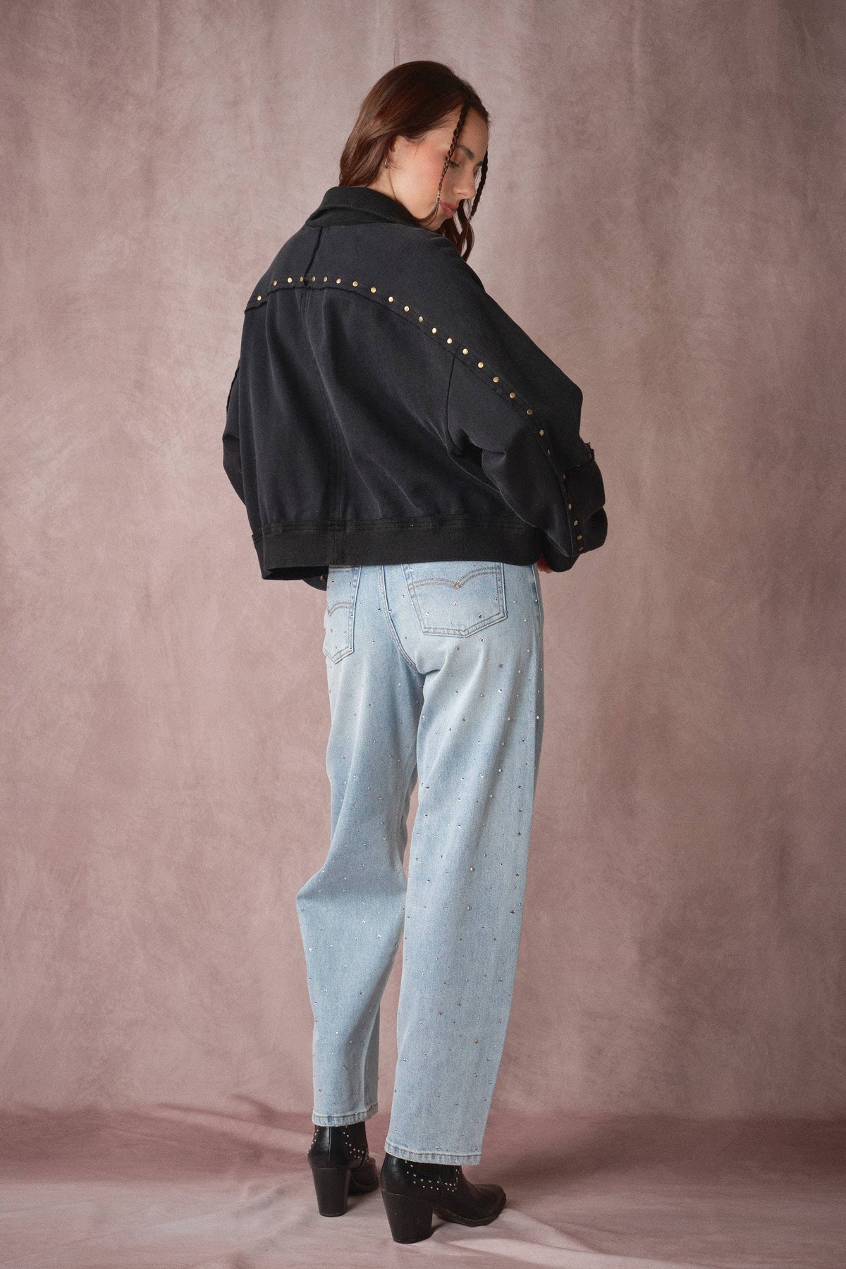 Studded Half-Zip Sweatshirt Black & Cream