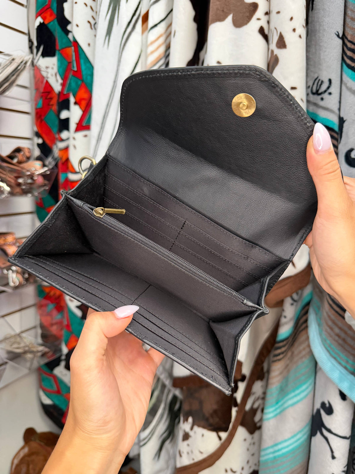 Checkered Tooled Leather Western Clutch Wallet & Wristlet