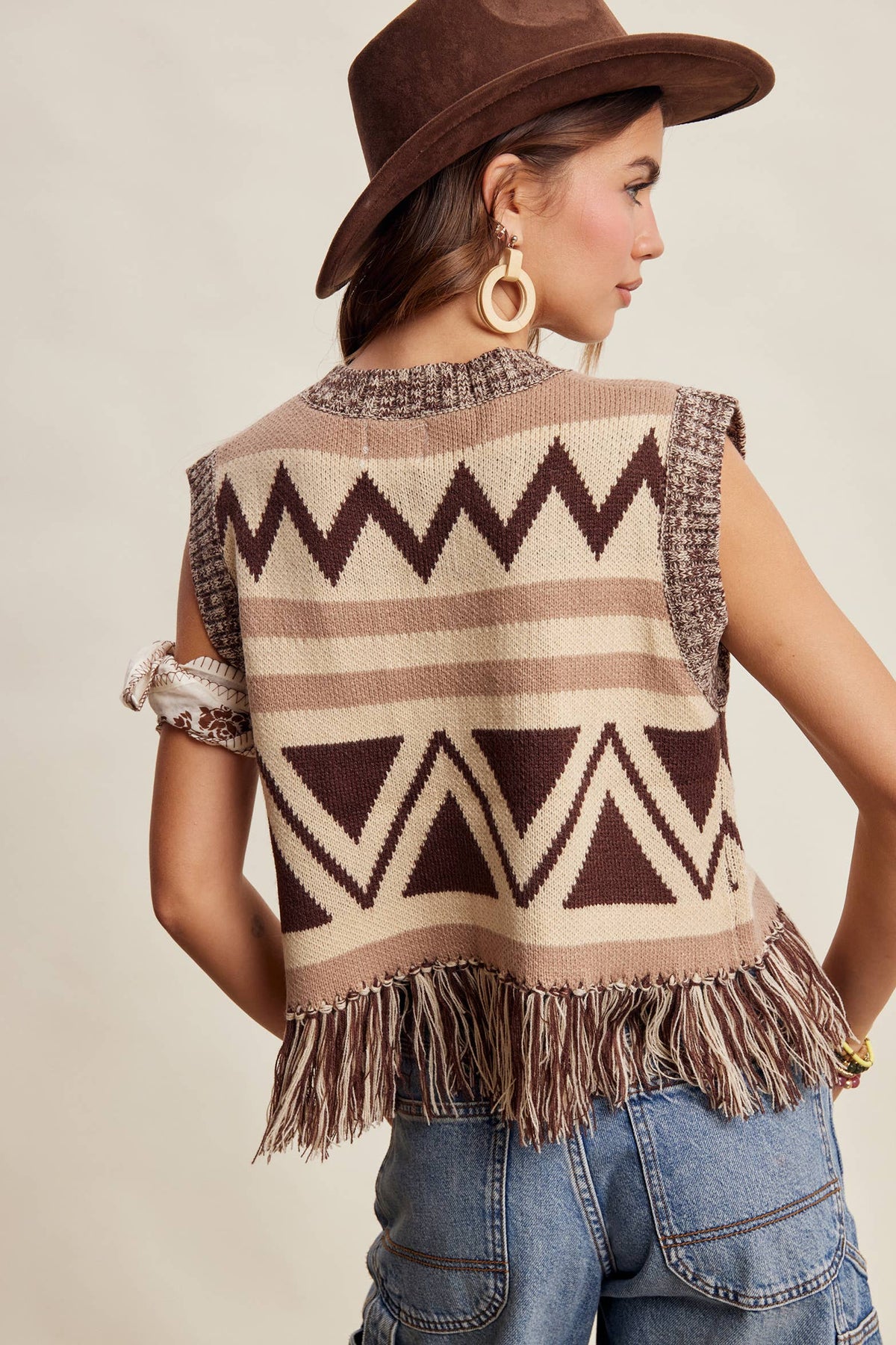 Western Fringe Knit Sweater Vest