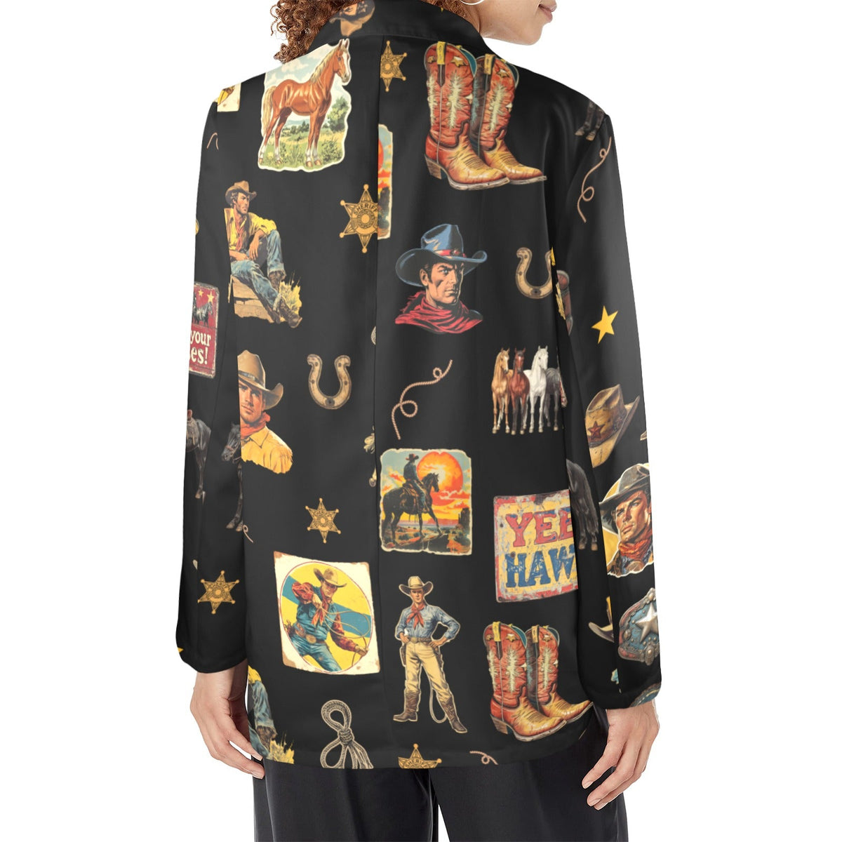 Baha Ranch Vintage Cowboy Collage Western Women's Blazer