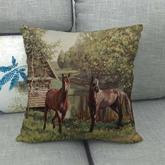Elegant Grassland Floral Horse Pillow Covers Pastoral Animal Pattern Decorative Pillow Cases For Home Car Sofa Linen / Cotton Square Pillow Cover Decorative Throw Pillowcase, Farmhouse Horse 17.72 X 17.72